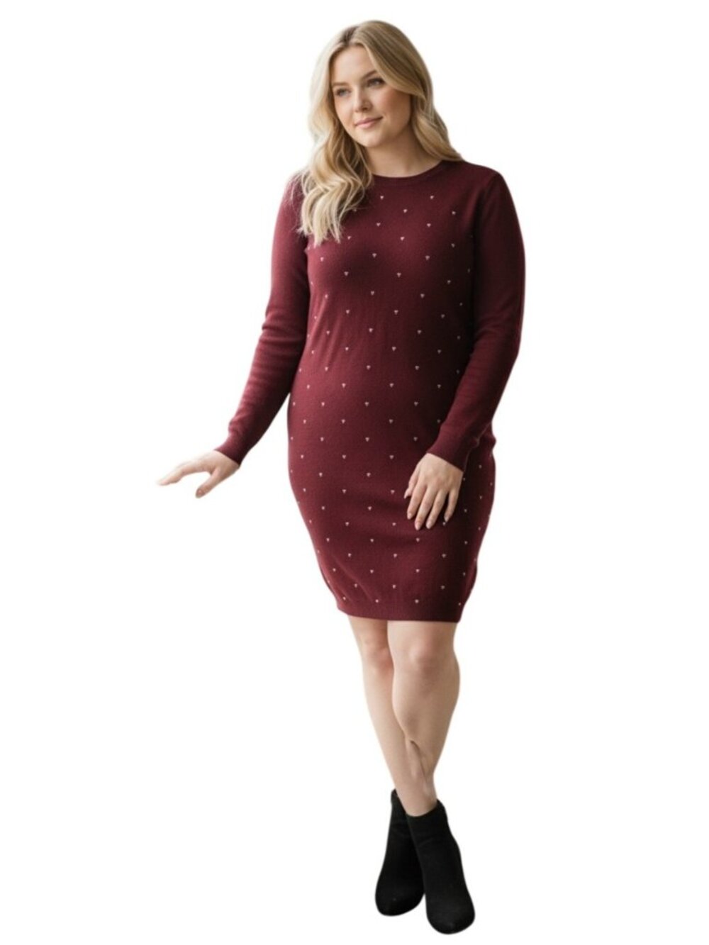 PLANET GOLD Womens (Junior's) Long Sleeve Sweater Dress, Windsor Wine